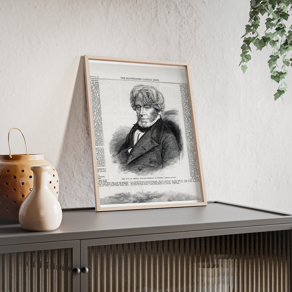 Dr. Conolly, Resident Physician of Hanwell Lunatic Asylum. Framed Vintage Portrait Print — Antique Newspaper Illustration Poster