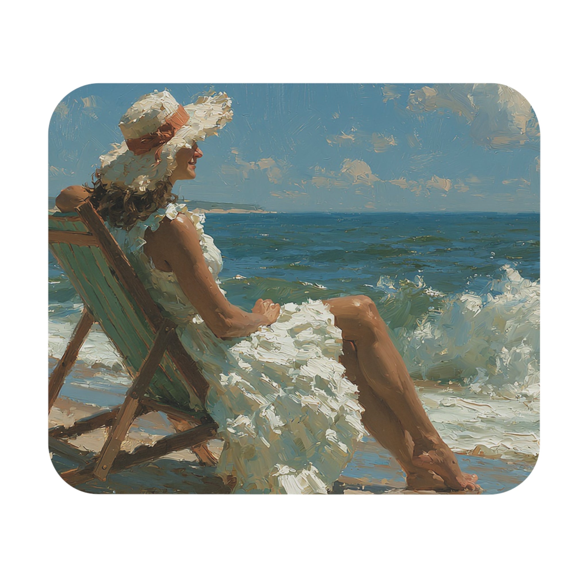Coastal Lady in White — Rectangle Mouse Pad