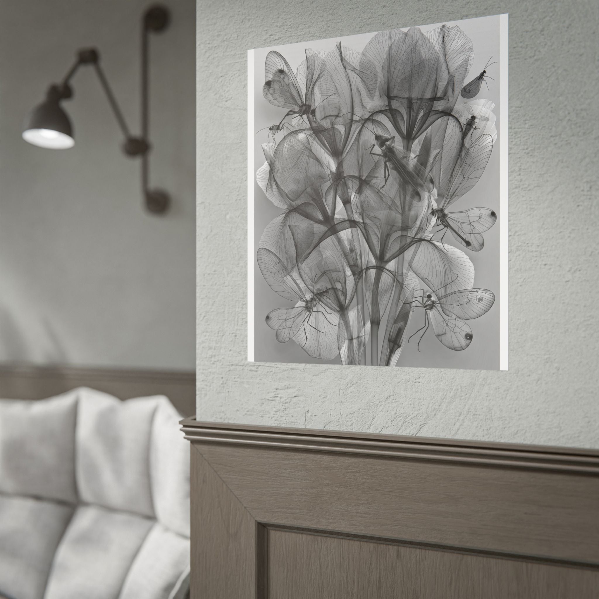 Botanical X-Ray Poster — Monochrome Floral Wall Art, Rolled Art Print