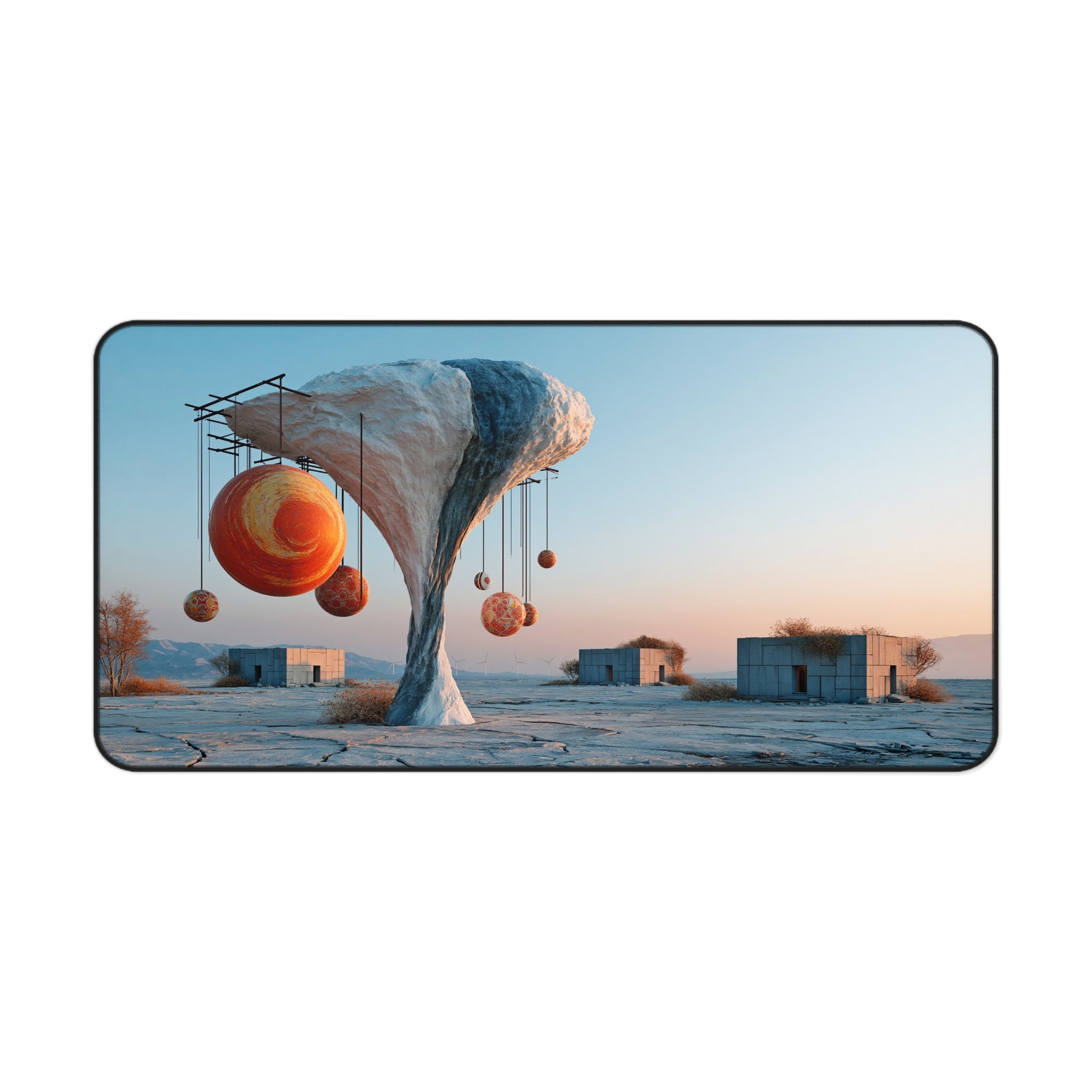 Surreal Desert Planets Desk Mat — Large Artistic Mouse Pad
