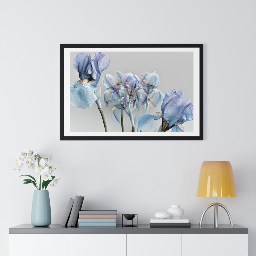 Blue Iris Floral Framed Poster — Botanical Wall Art Print