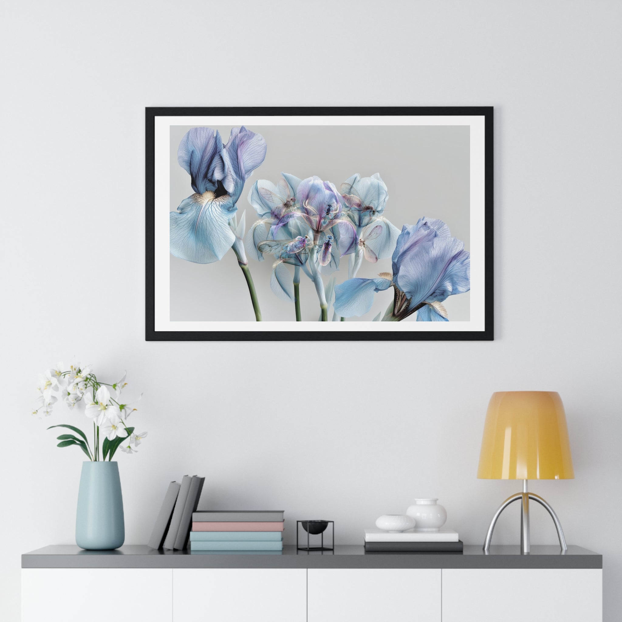Blue Iris Floral Framed Poster — Botanical Wall Art Print