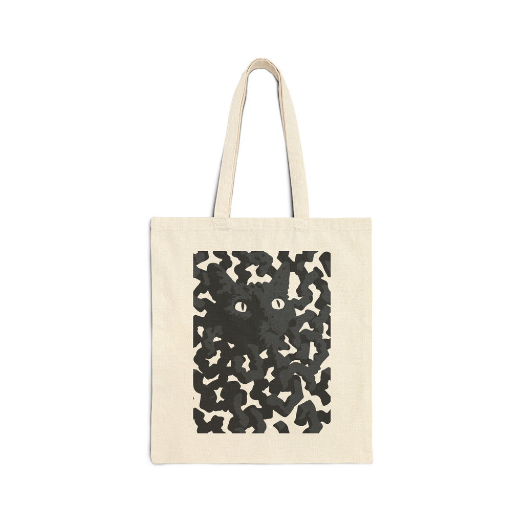 Canvas Tote Bag — Black Cat Camouflage Artwork Tote for Cat Lovers