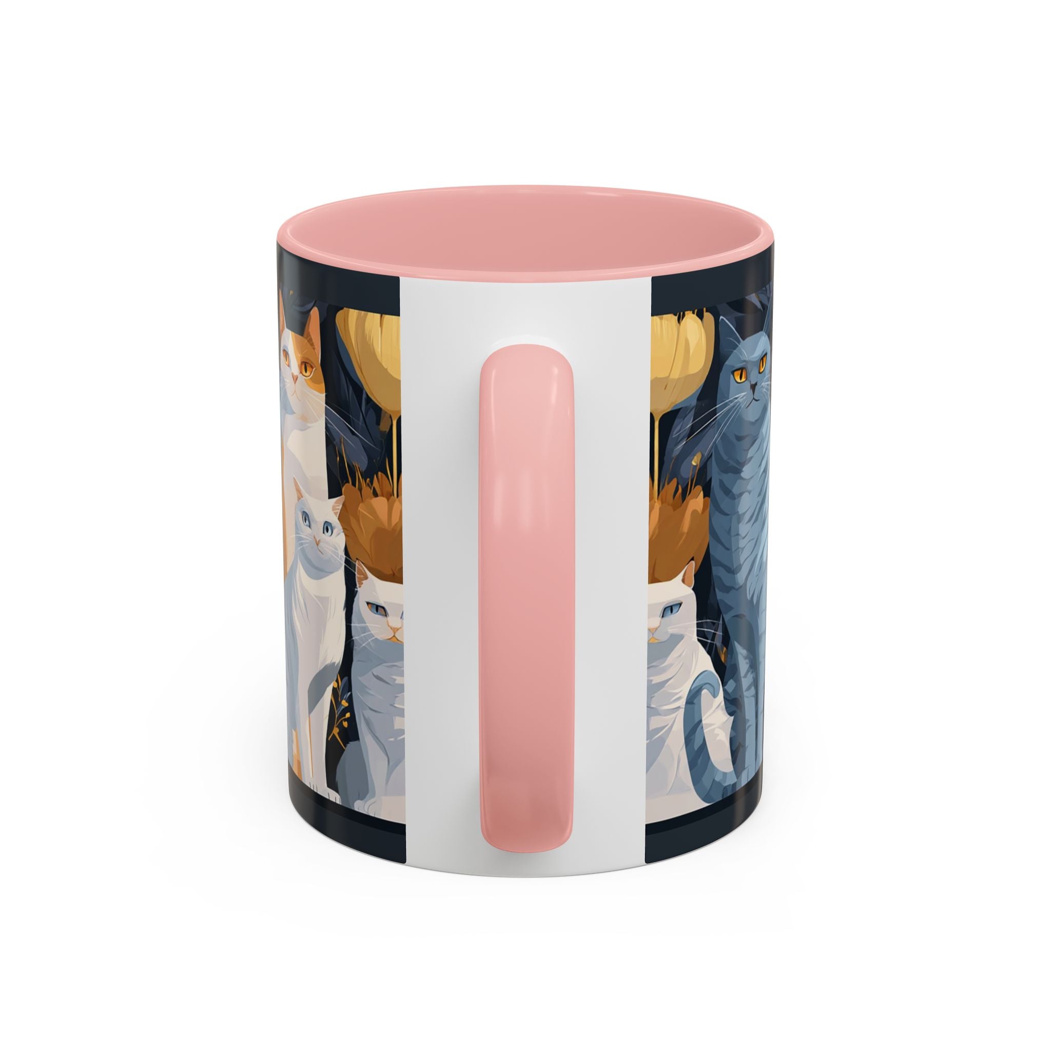 Cat Pattern Accent Coffee Mug — Illustrated Cats Floral Night Design (11/15oz)