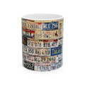 License Plate Collage Mug – Vintage Road Trip Coffee Cup (11oz/15oz)