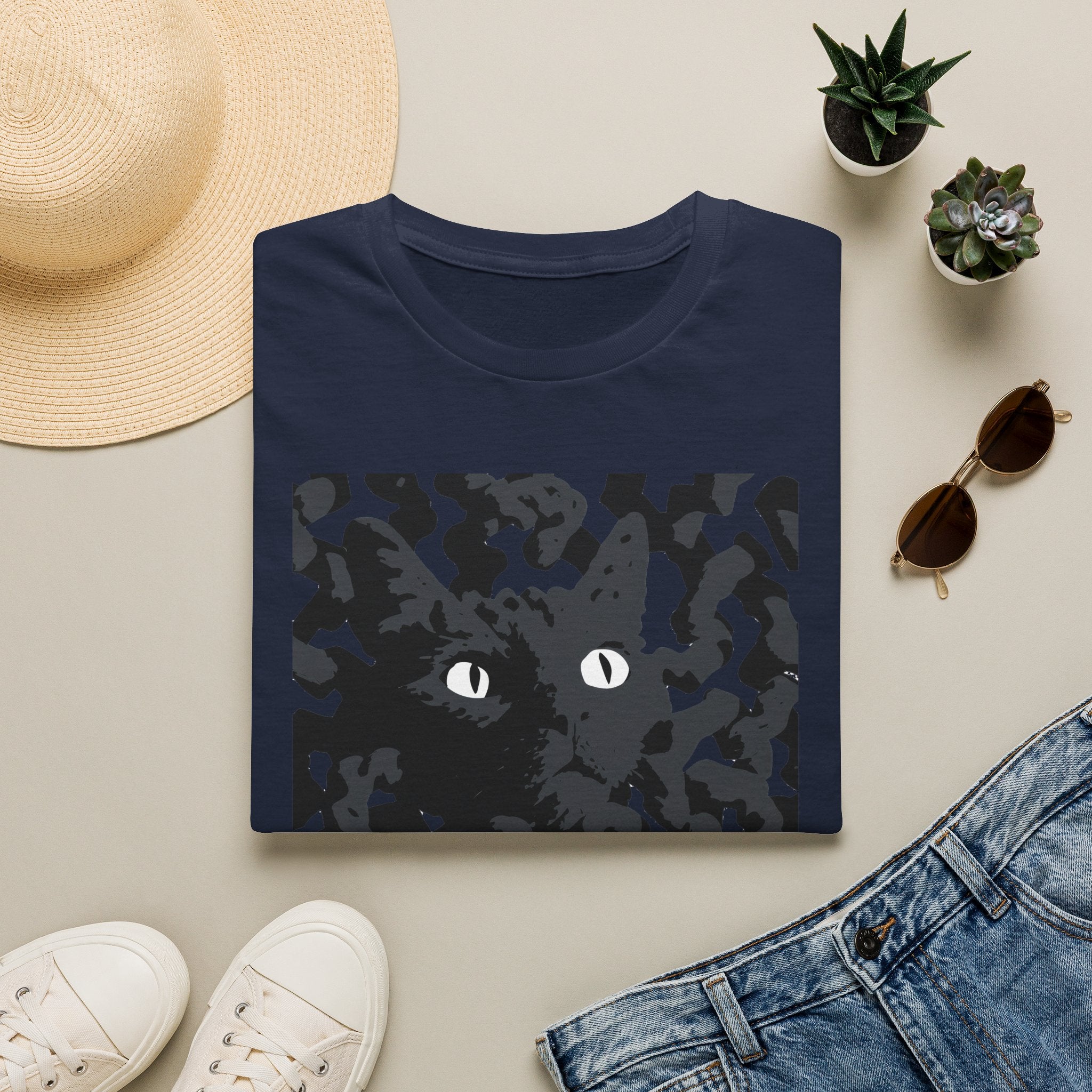 Black Cat Camouflage Graphic T‑Shirt