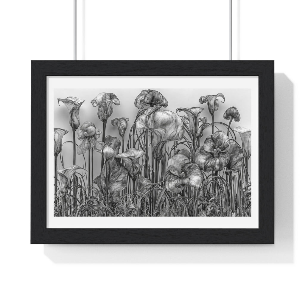 Black & White Botanical Framed Poster — Monochrome Calla Lily Wall Art (Horizontal)