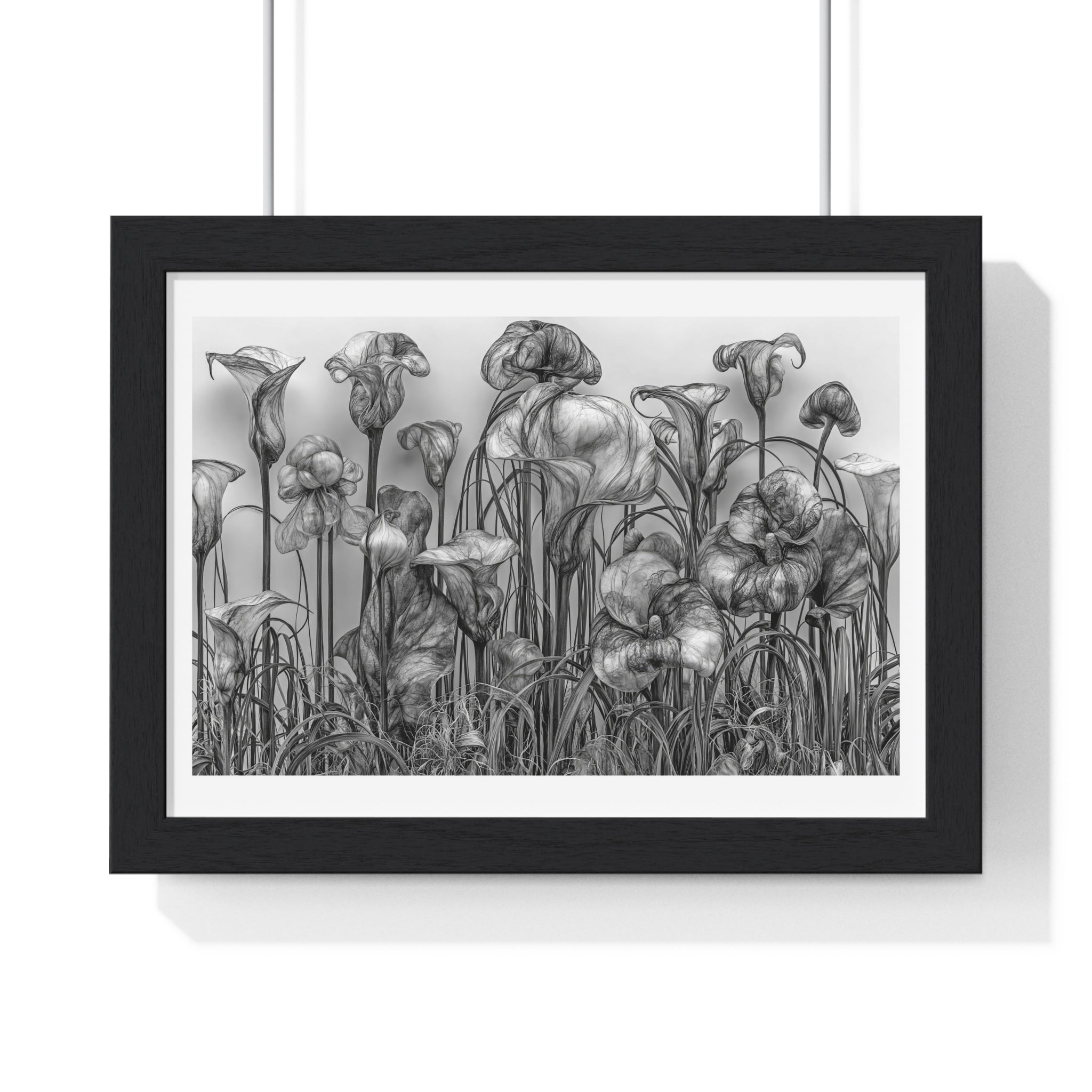 Black & White Botanical Framed Poster — Monochrome Calla Lily Wall Art (Horizontal)