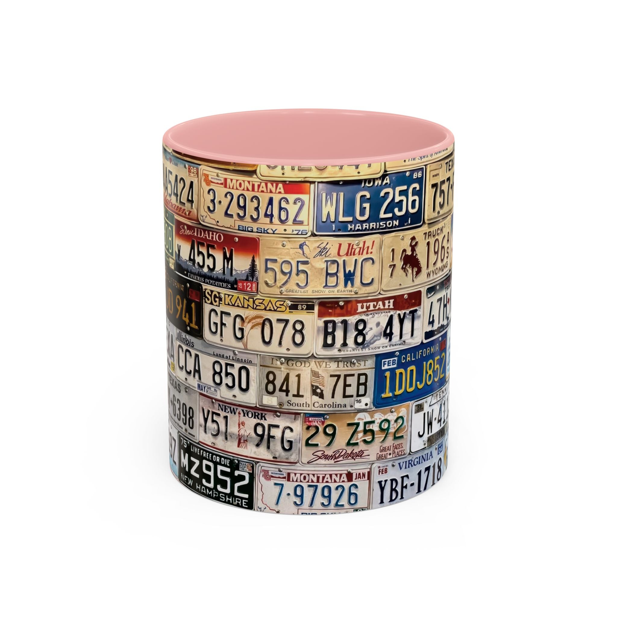 License Plate Collage Coffee Mug — Route 66, Vintage Road Trip Accent Mug