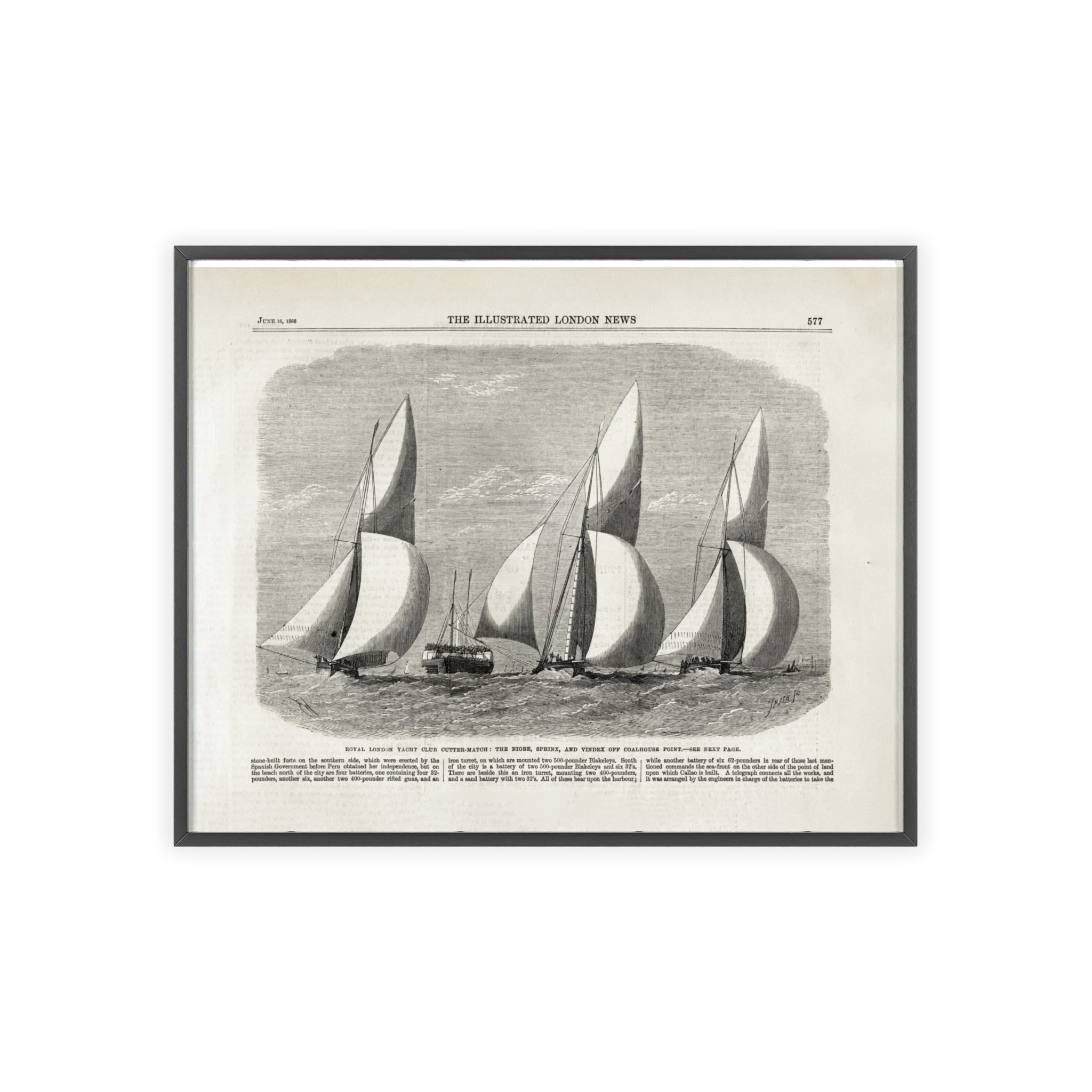 Royal London Yacht Club Cutter-Match. Vintage Sailing Print Poster with Wooden Frame — Nautical Wall Art