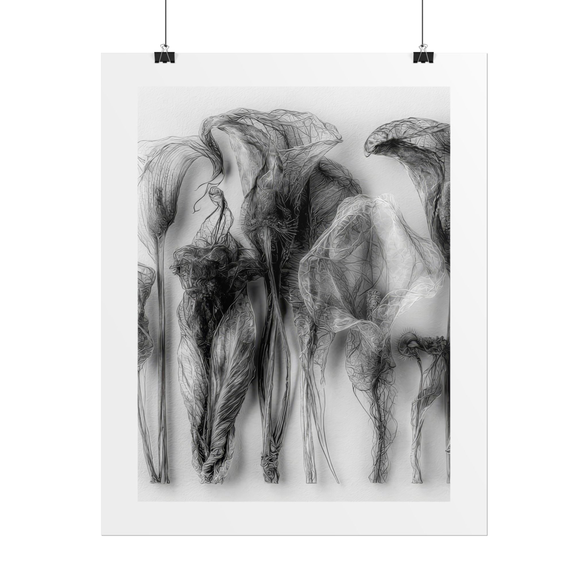 Abstract Smoke Floral Poster — Black & White Botanical Wall Art (Rolled Poster)