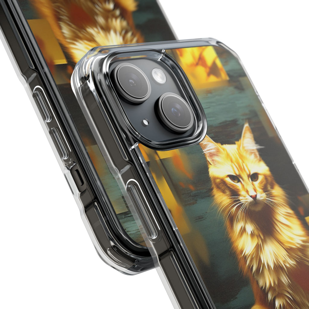 Clear Magnetic Impact Phone Case — Golden Maine Coon Cat Art
