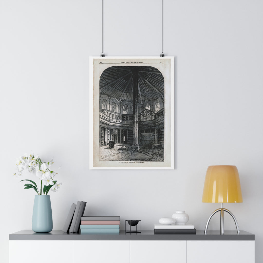 Antique Library Engraving Poster — Vintage Interior Print