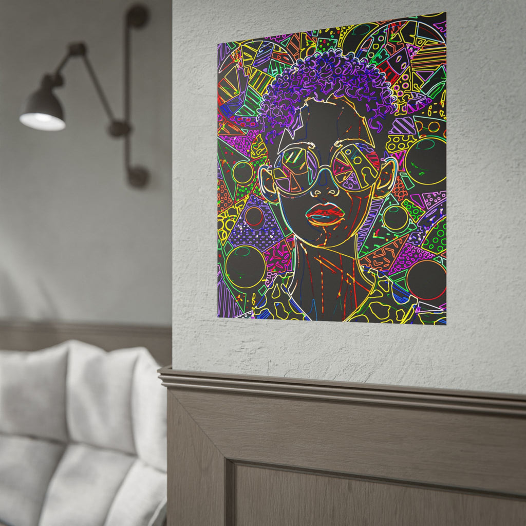 Afrofuturist Neon Portrait Poster
