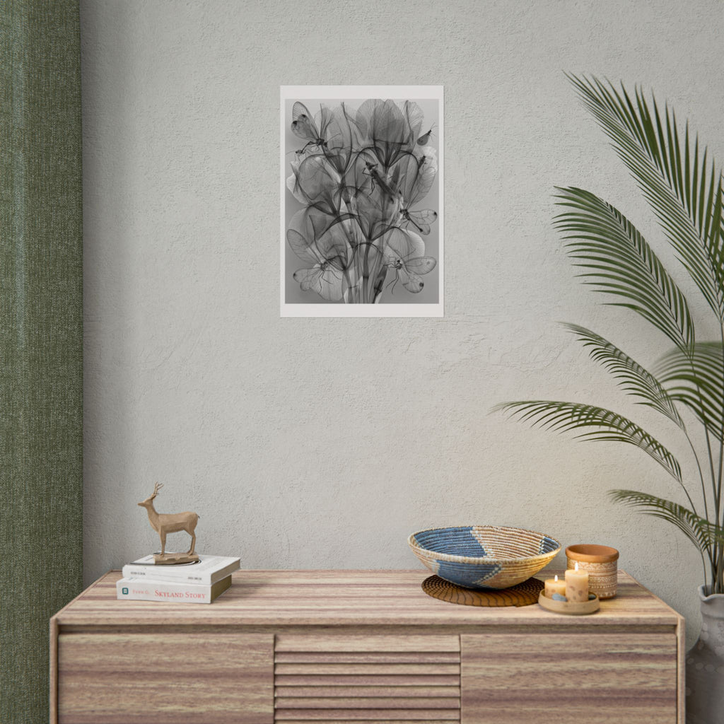 Botanical X-Ray Poster — Monochrome Floral Wall Art, Rolled Art Print