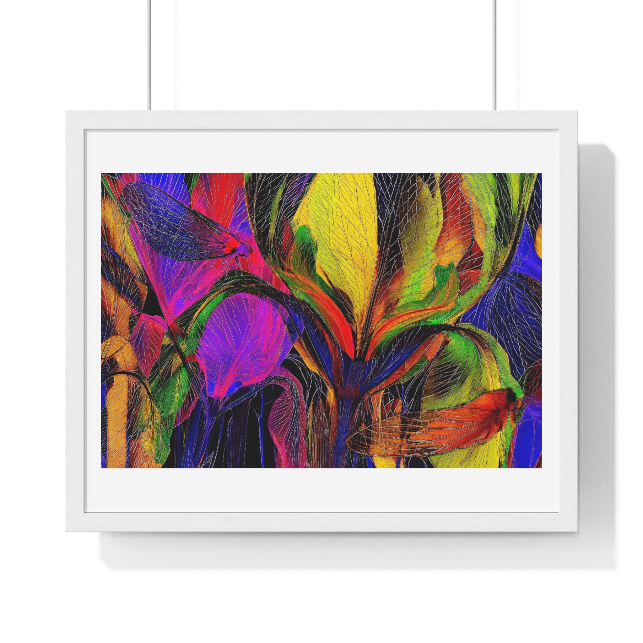 Abstract Rainbow Floral Framed Poster — Colorful Modern Wall Art (Horizontal)