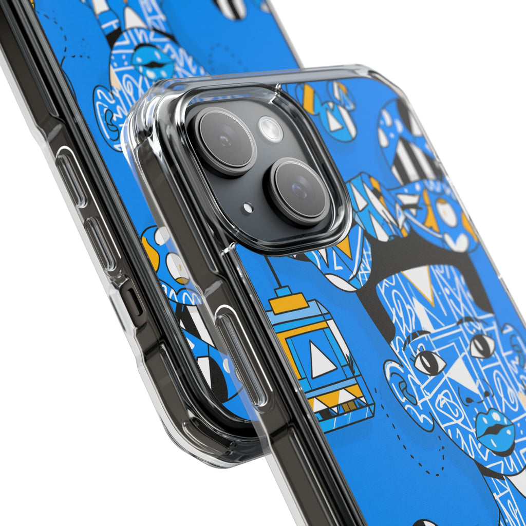 Clear Impact Phone Case — Blue Geometric Portrait Magnetic Clear Case