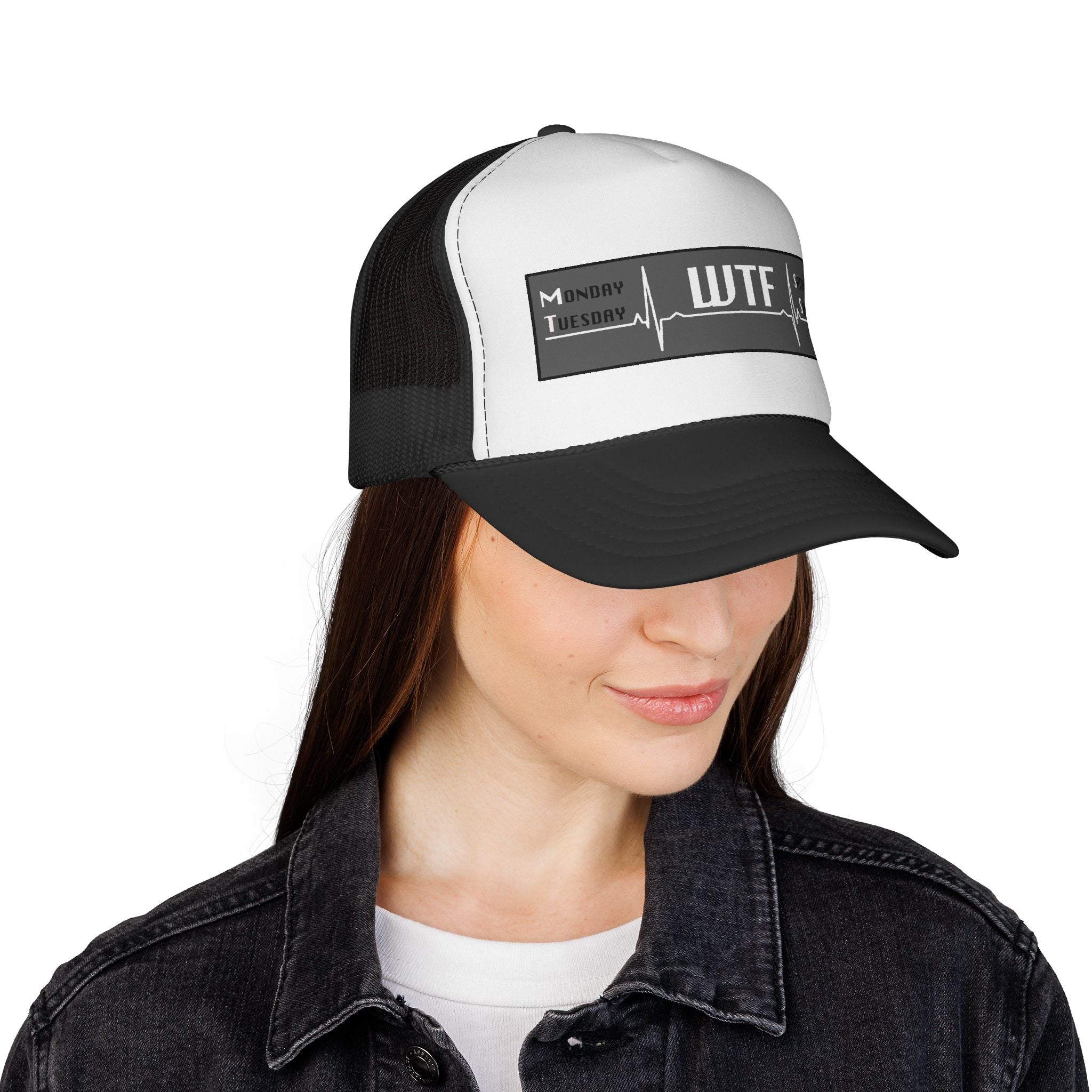 WTF Weekday Heartbeat Trucker Cap – Funny Workweek Humor Hat