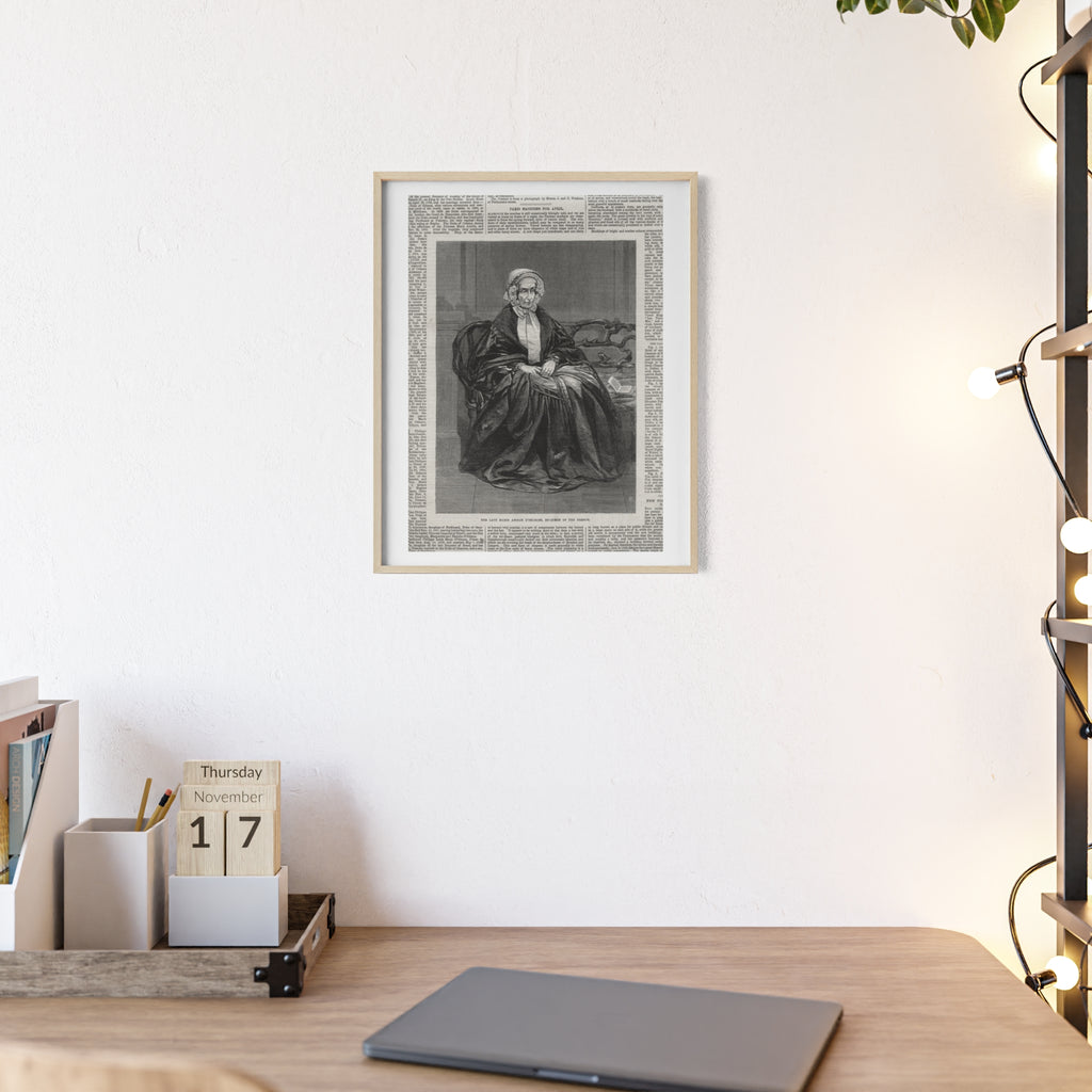 The Late Marie Amelie D'Orleans, Ex-Queen of the French. Vintage Portrait Newspaper Art Poster with Black Wooden Frame