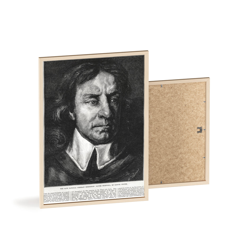 OLIVER CROMWELL. Historical Portrait Poster with Wooden Frame — Vintage Chalk-Style Print