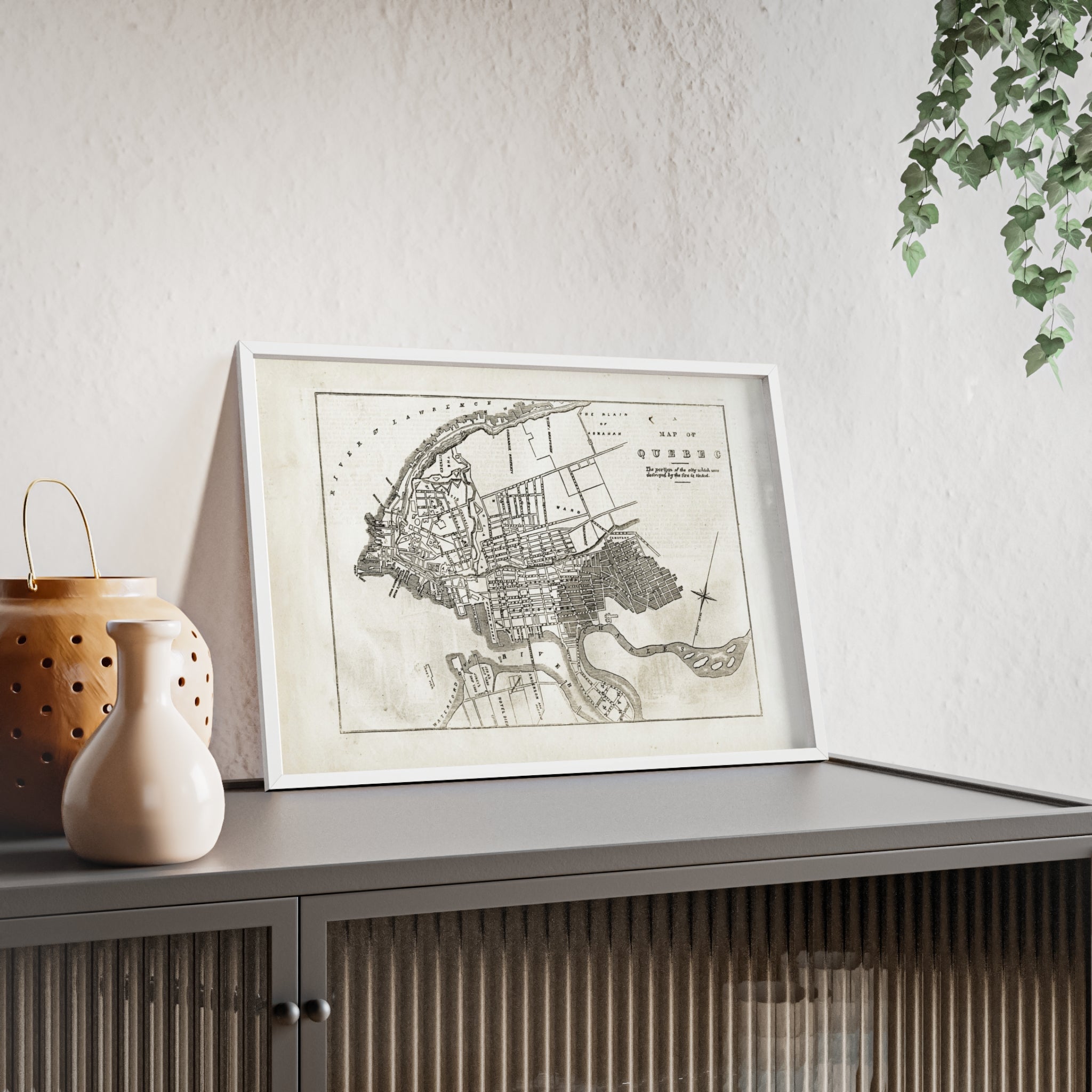 Map of QUEBEC. Vintage City Map Poster with Wooden Frame — Antique Style Wall Art
