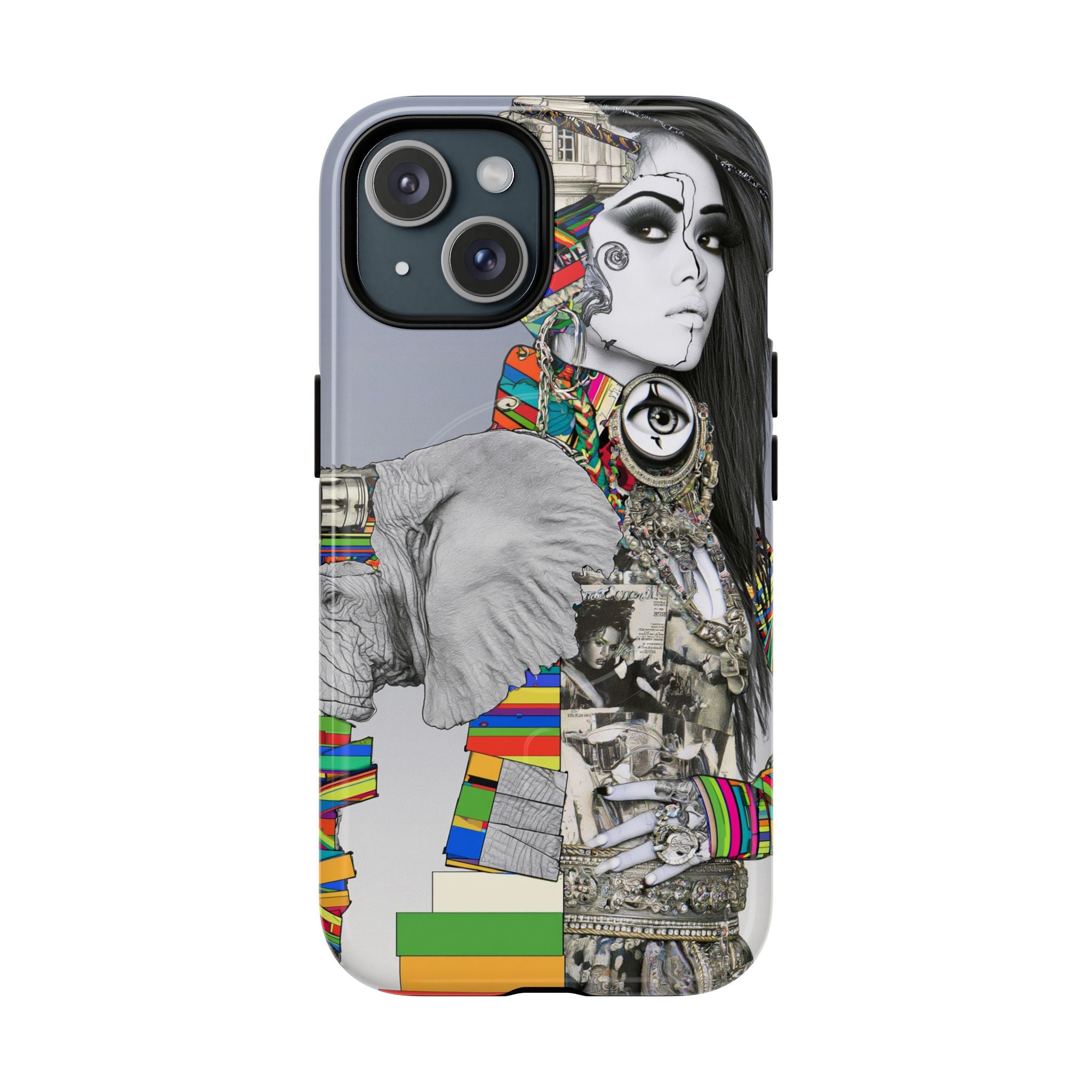 Artistic Elephant Collage Phone Case — Tough Magnetic Protective Cover