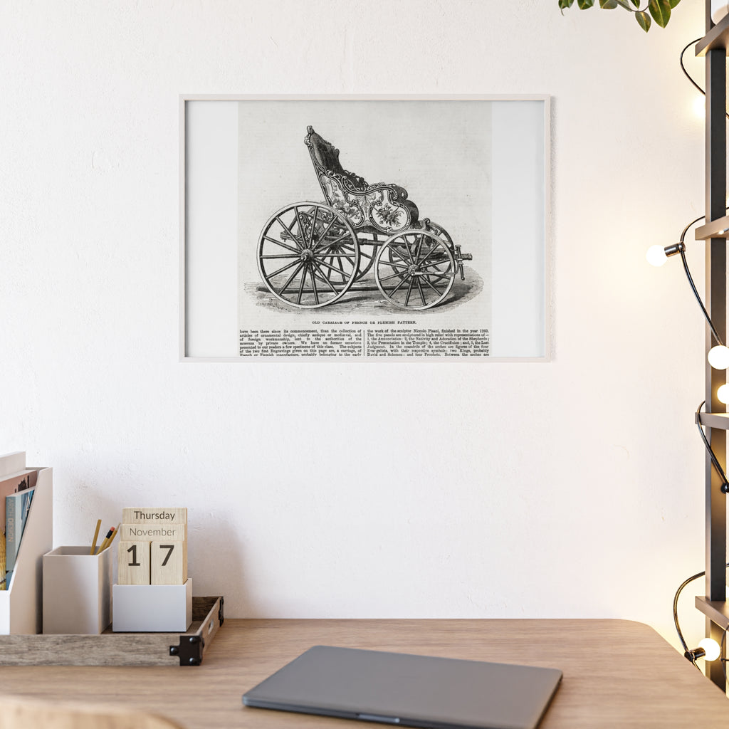 Old Carriage of French or Flemish Pattern. Vintage Carriage Print Poster with Wooden Frame — Antique Transportation Wall Art