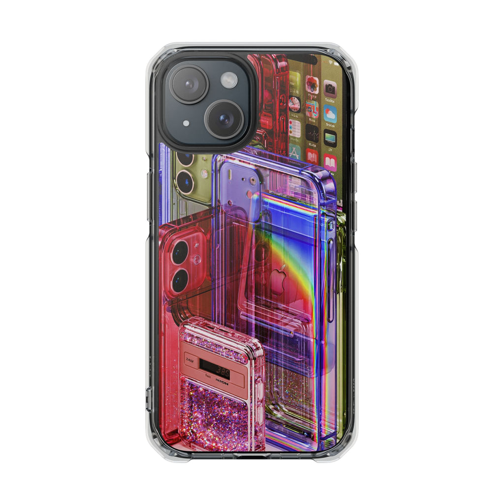 Clear Magnetic Impact Phone Case — Retro Rainbow Cassette Design