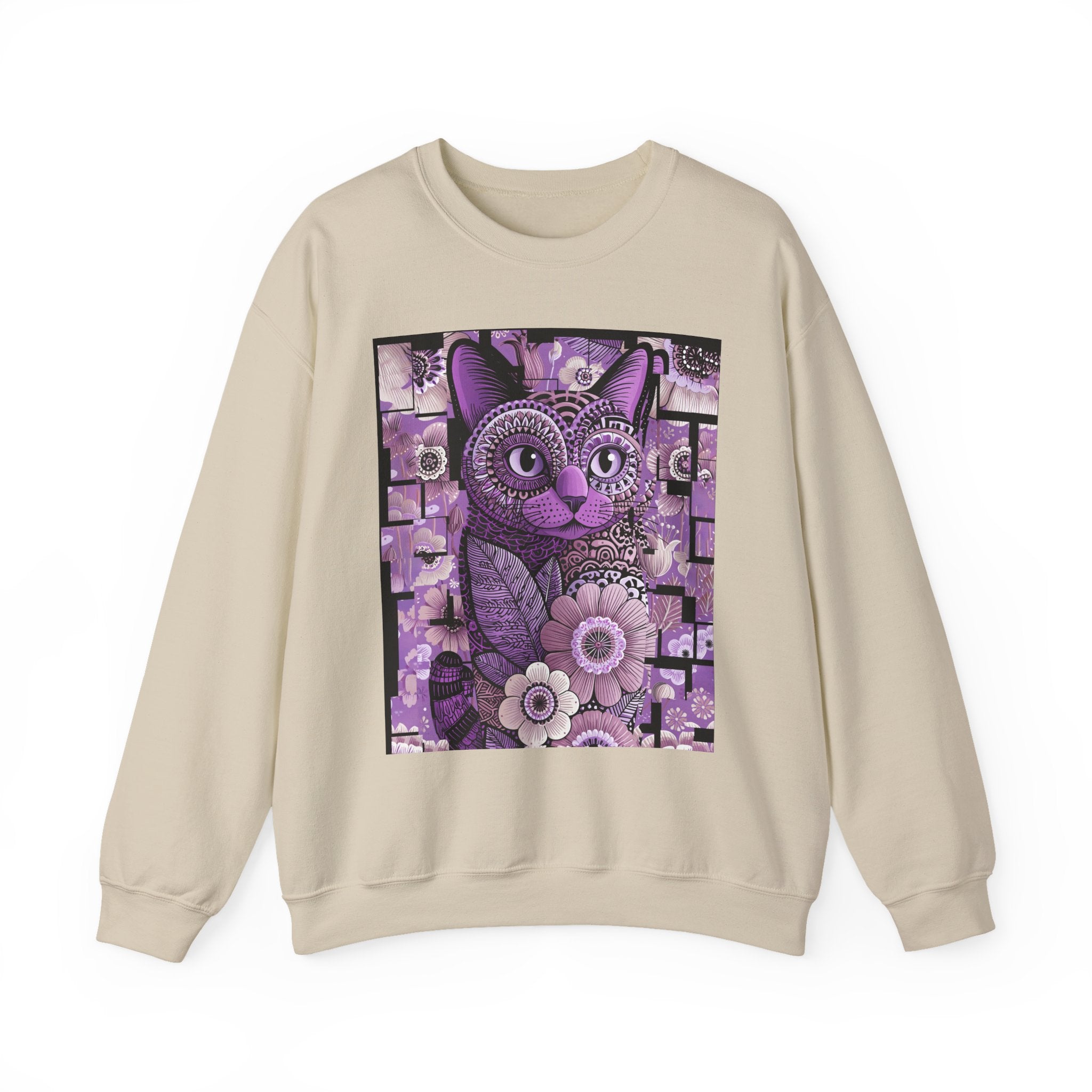 Purple Floral Owl Crewneck Sweatshirt — Whimsical Boho Animal Graphic