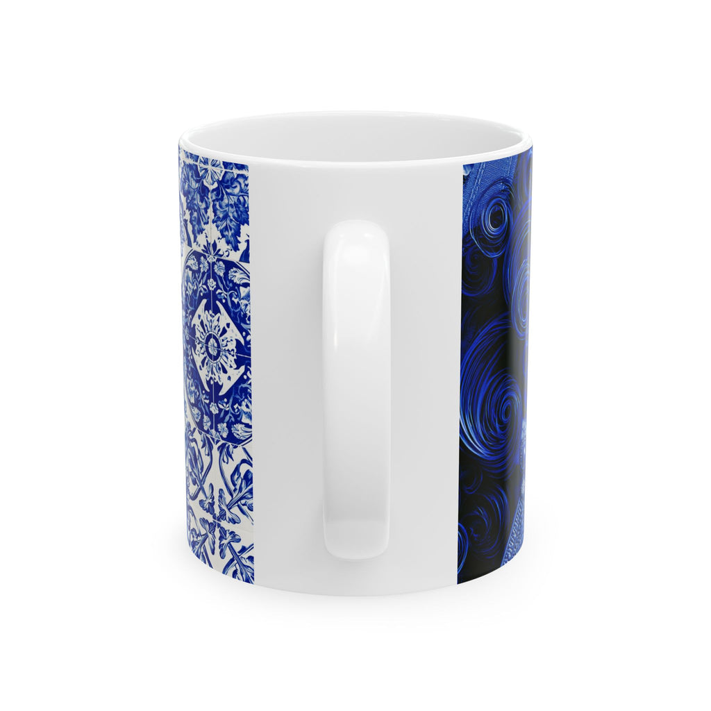 Blue Mosaic Face Ceramic Mug — Artistic Patterned 11oz/15oz Coffee Cup