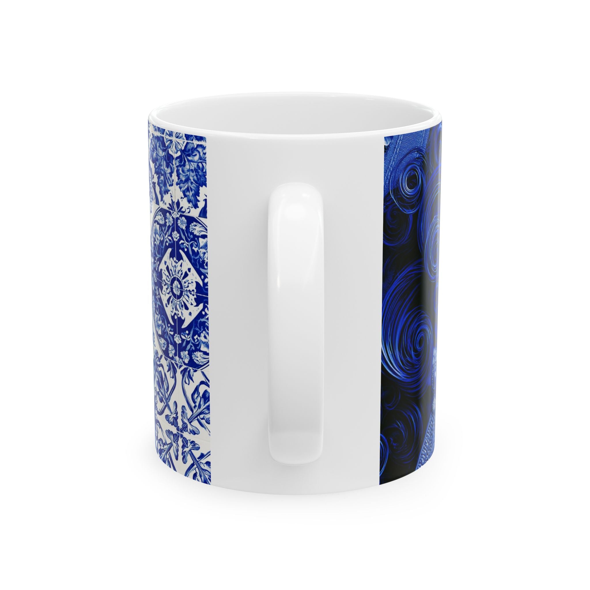 Blue Mosaic Face Ceramic Mug — Artistic Patterned 11oz/15oz Coffee Cup