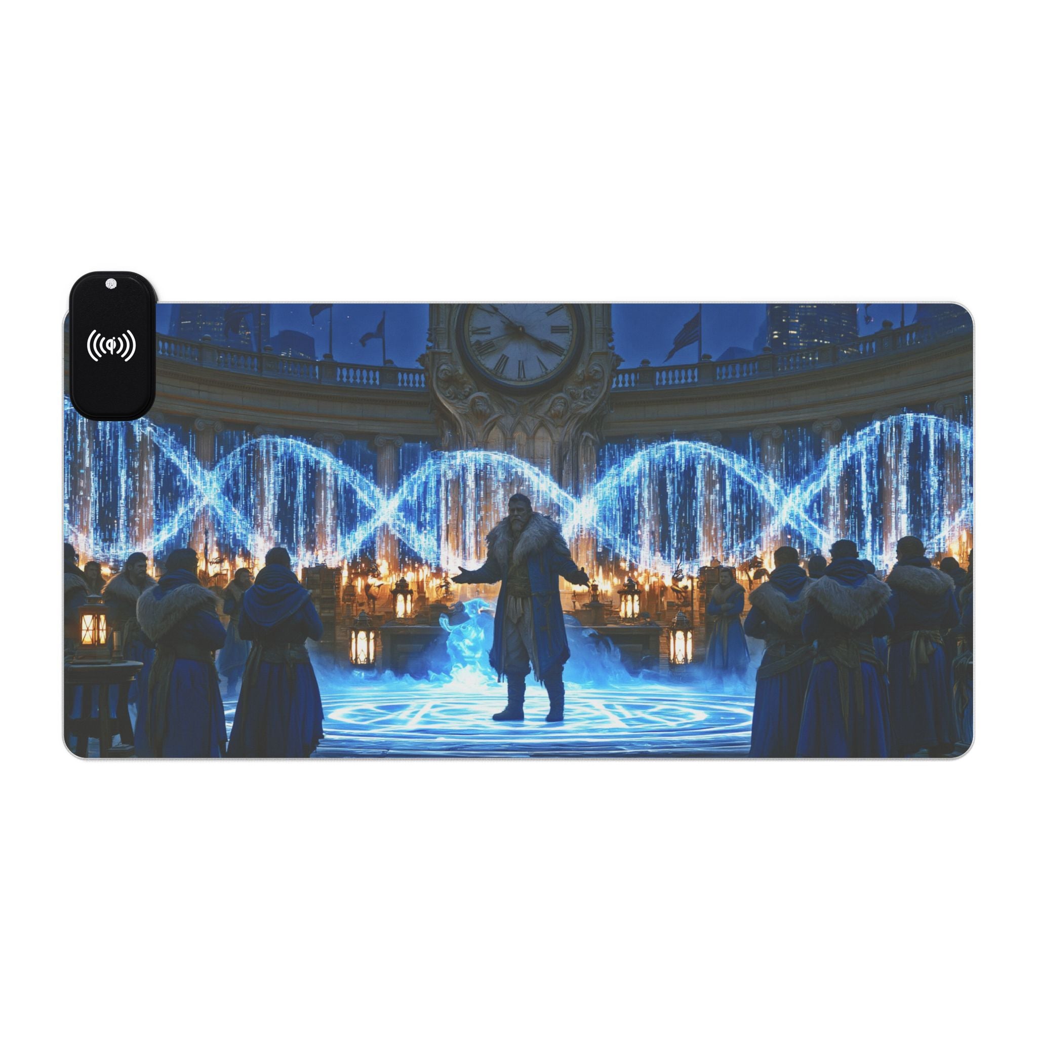 LED RGB Wireless Charging Gaming Mouse Pad — Water Fountain Nightscape Design