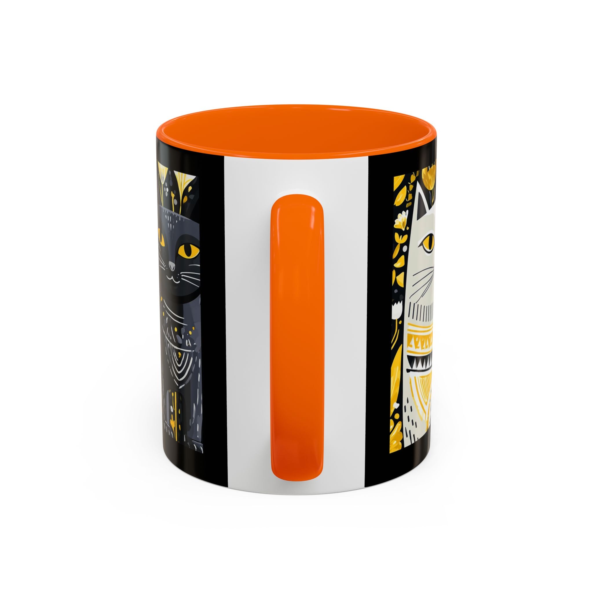 Black & Gold Cat Floral Coffee Mug — Whimsical Botanical Cat Accent Mug (11/15oz)