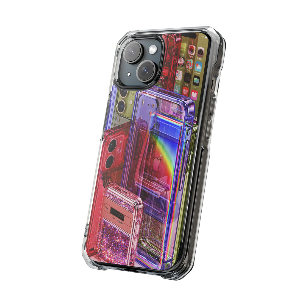 Clear Magnetic Impact Phone Case — Retro Rainbow Cassette Design