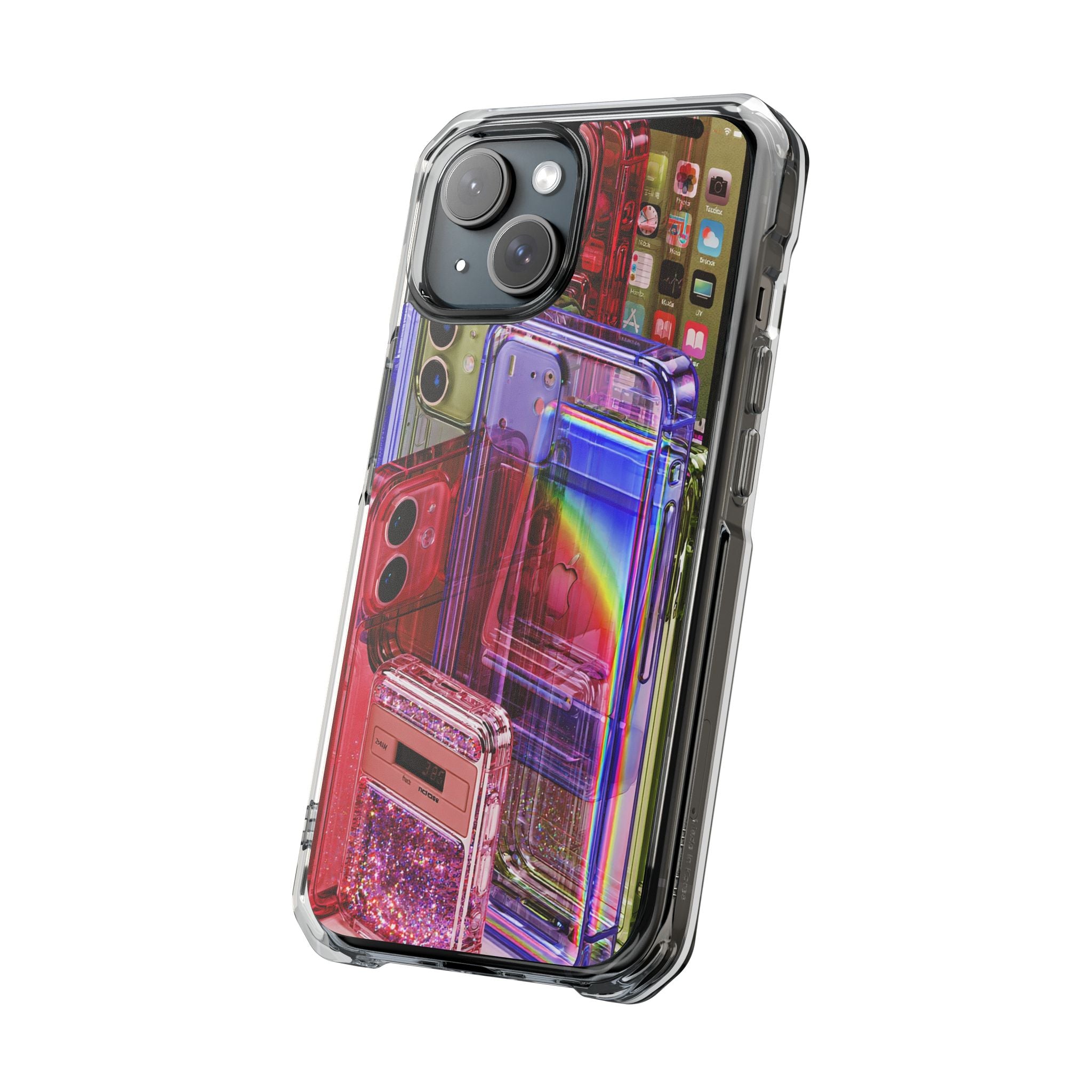 Clear Magnetic Impact Phone Case — Retro Rainbow Cassette Design