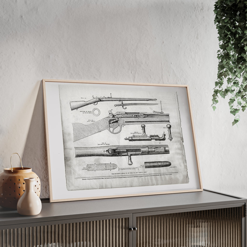 Antique Rifle Patent Poster — Framed Vintage Firearm Print