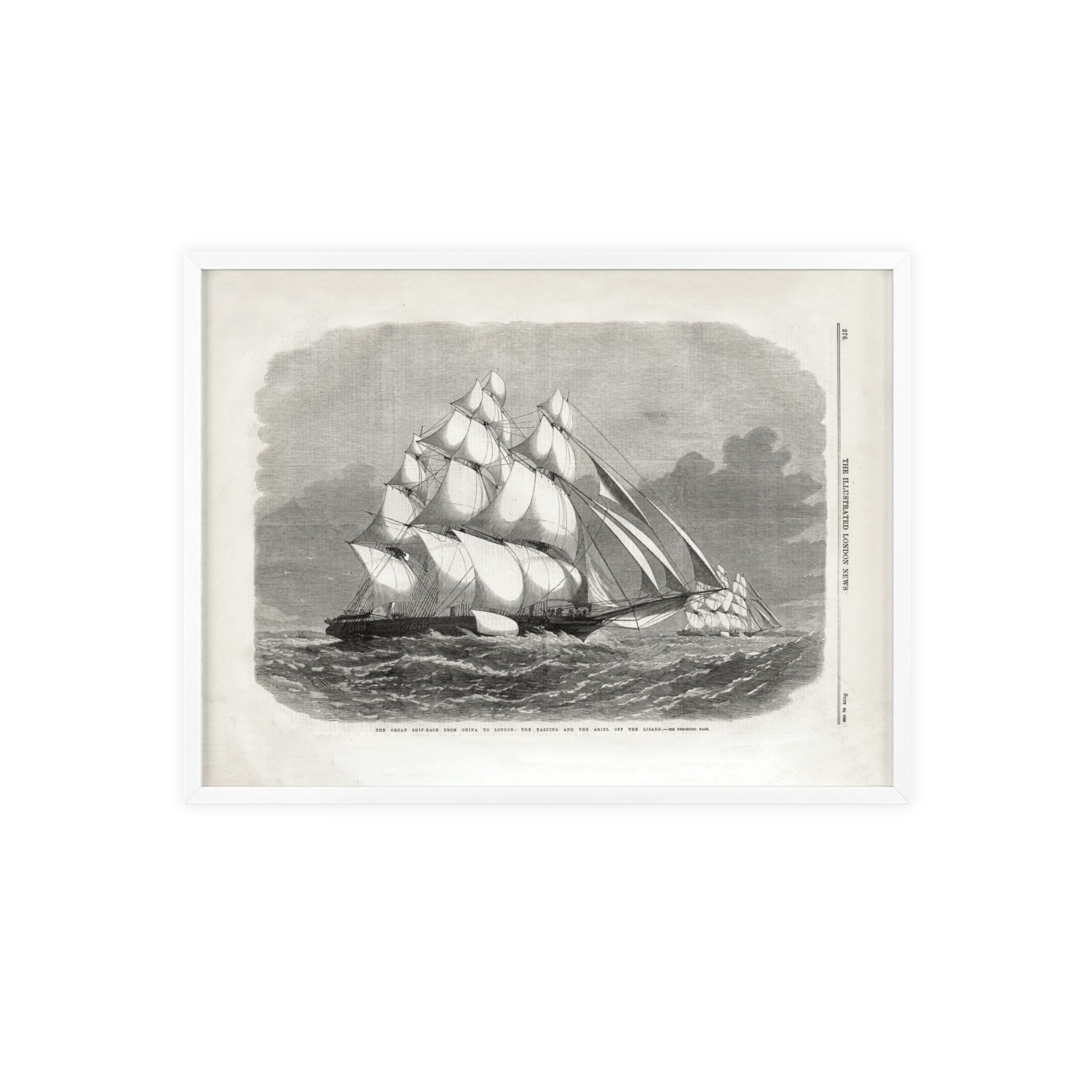 The Great Ship-Race from China to London. Vintage Sailing Ship Wall Poster with Wooden Frame – Nautical Marine Print