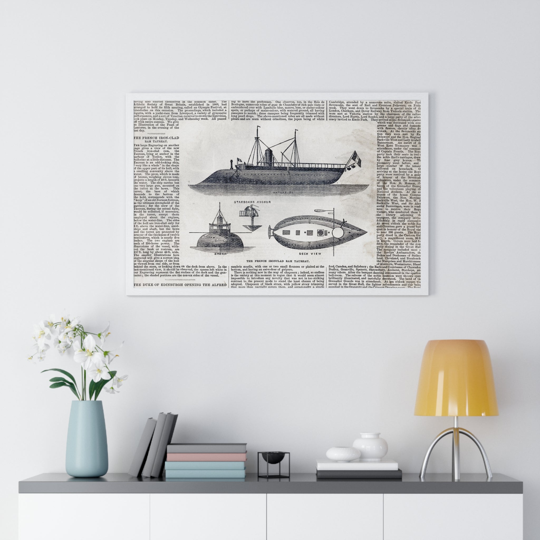 Framed Nautical Patent Poster — Vintage Submarine & Ship Illustration