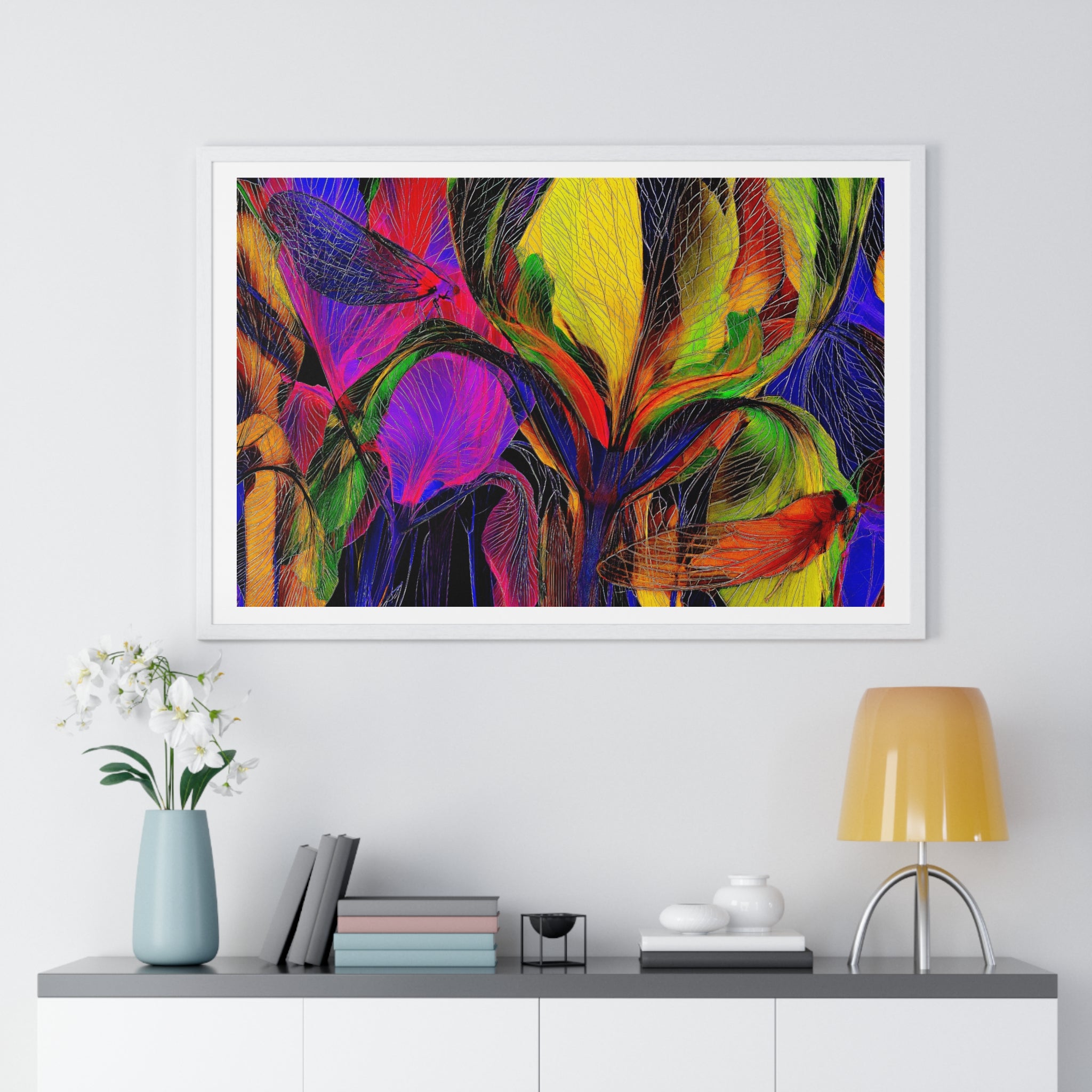 Abstract Rainbow Floral Framed Poster — Colorful Modern Wall Art (Horizontal)