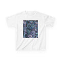 Kids Cat Art T-Shirt — Whimsical Purple Floral Kitten Tee