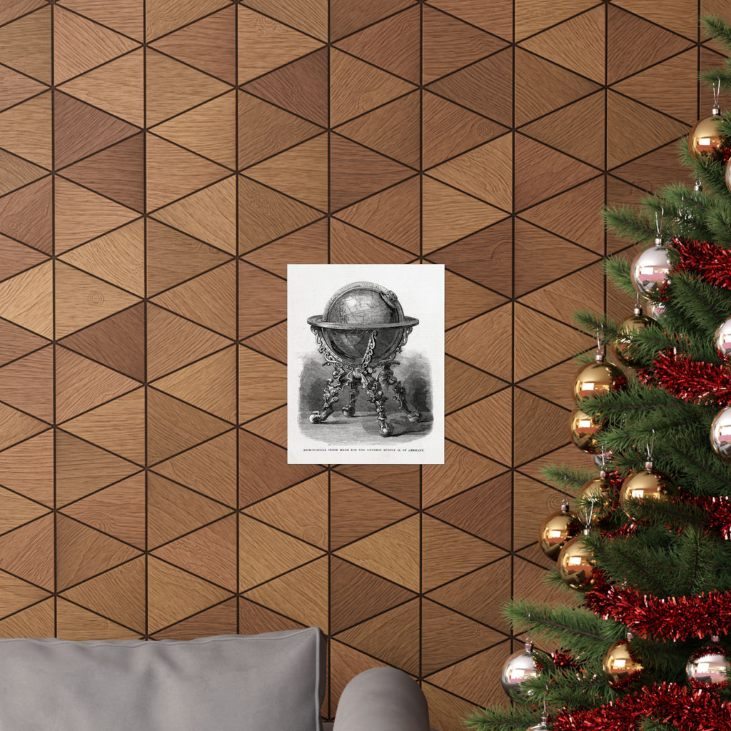 Antique Globe Illustration Matte Vertical Poster — Vintage Scientific Engraving Wall Art
