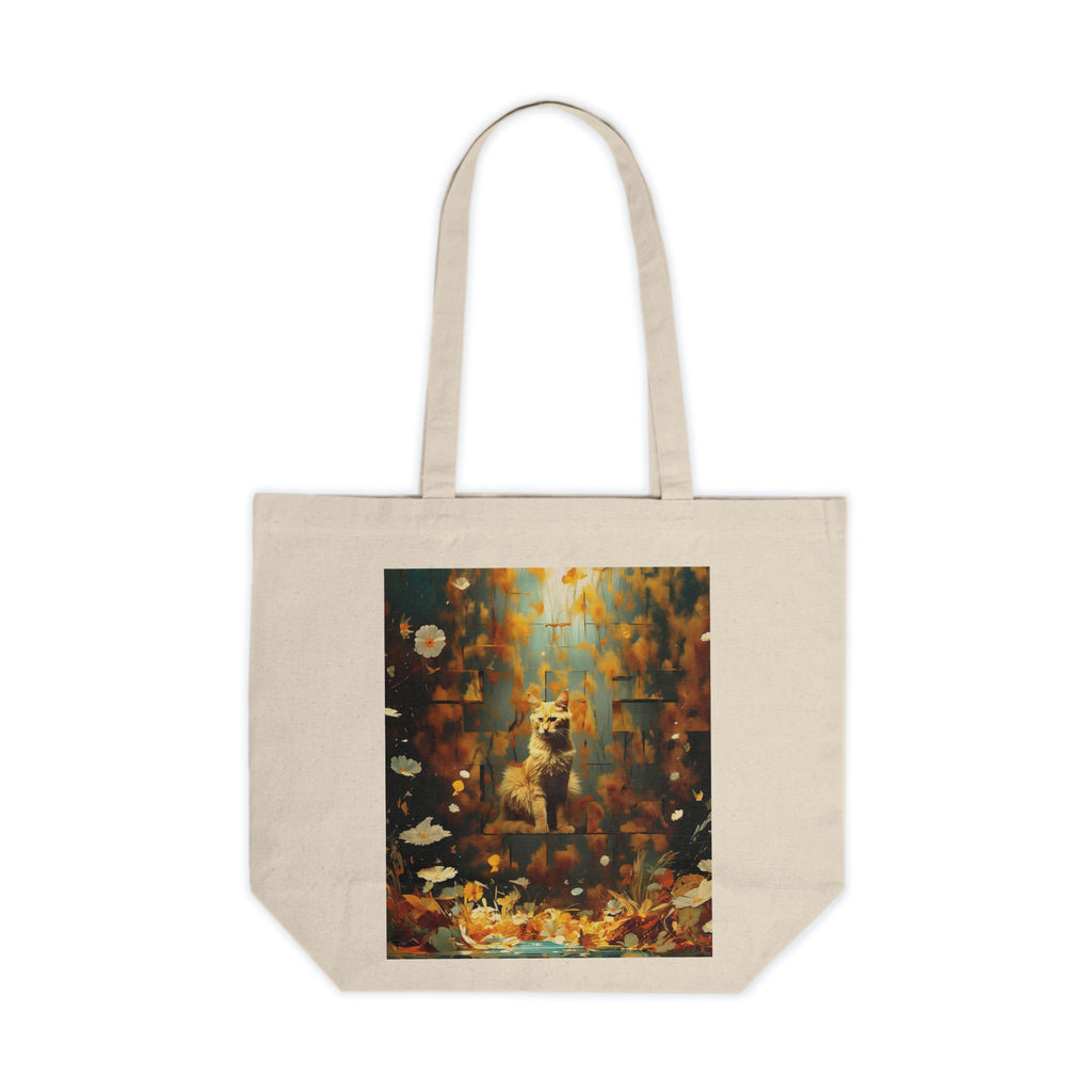 Autumn Cat Canvas Tote — Cozy Fall Cat Art Shopper