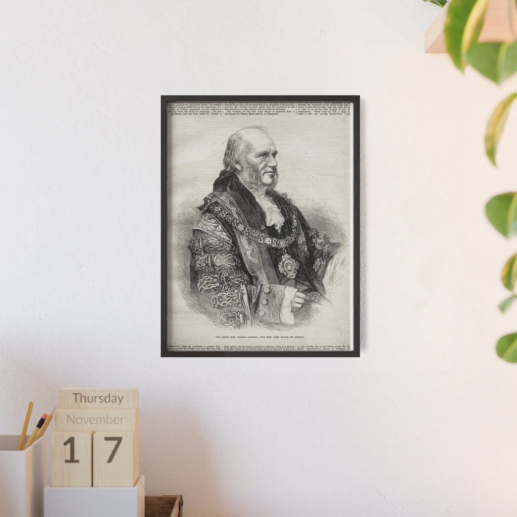The Right Hon.Thomas Gabriel, the New Lord Mayor of London. Vintage Illustrated Statesman Poster with Black Wooden Frame