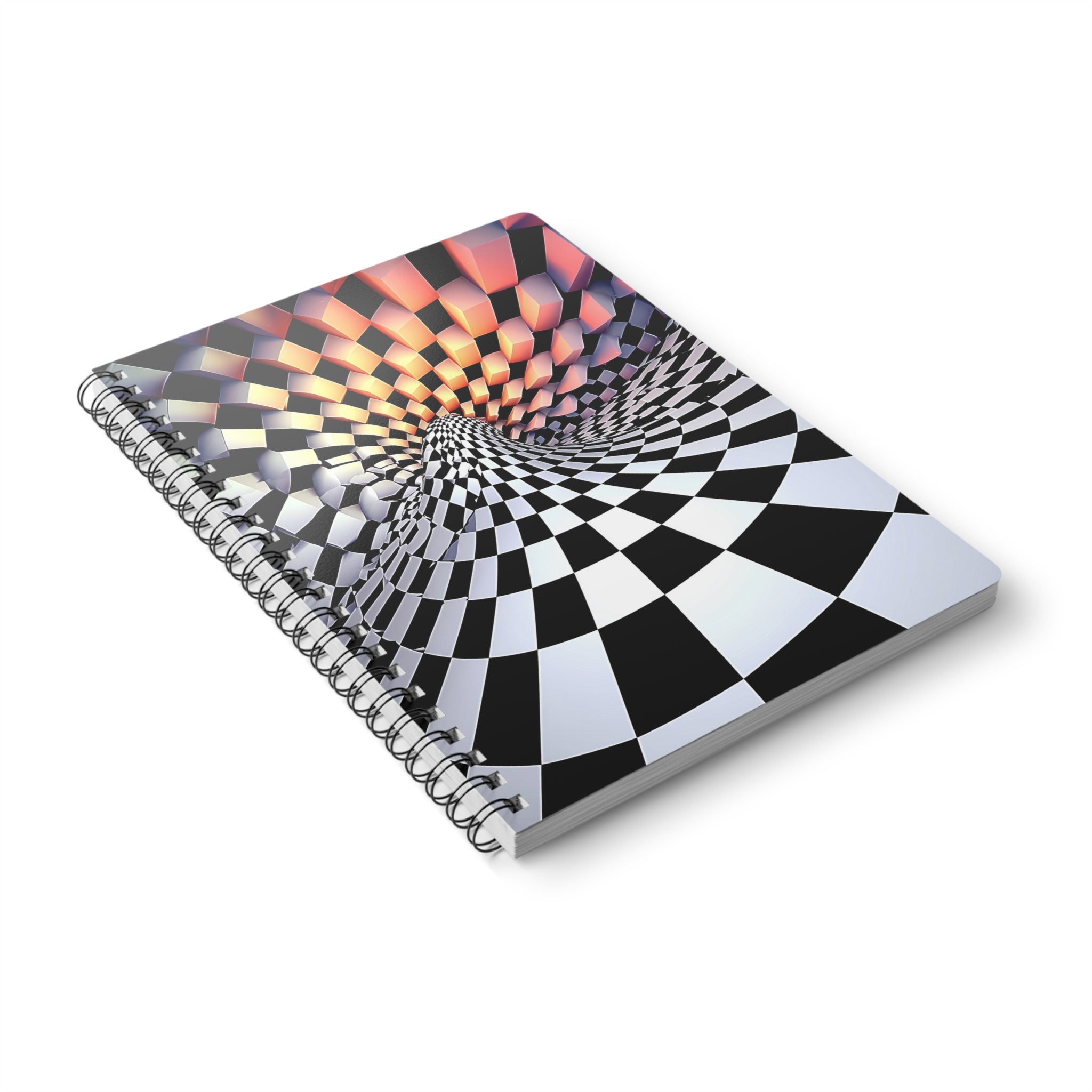 A5 Wirobound Notebook — Psychedelic Checkerboard Spiral Cover, Lined Journal for Notes & Sketches