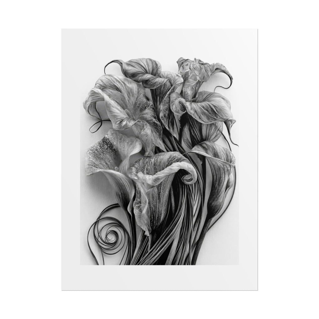 Rolled Poster — Black & White Floral Botanical Art Print