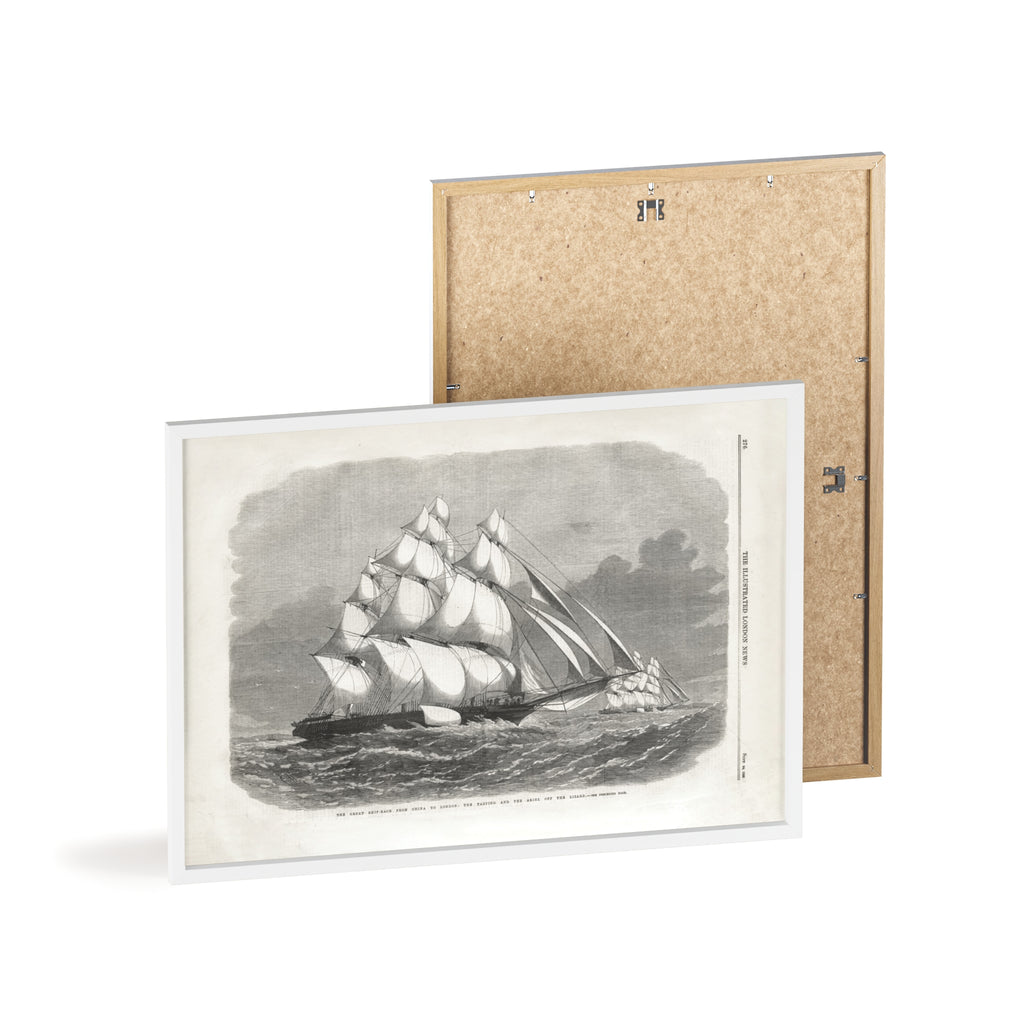 The Great Ship-Race from China to London. Vintage Sailing Ship Wall Poster with Wooden Frame – Nautical Marine Print