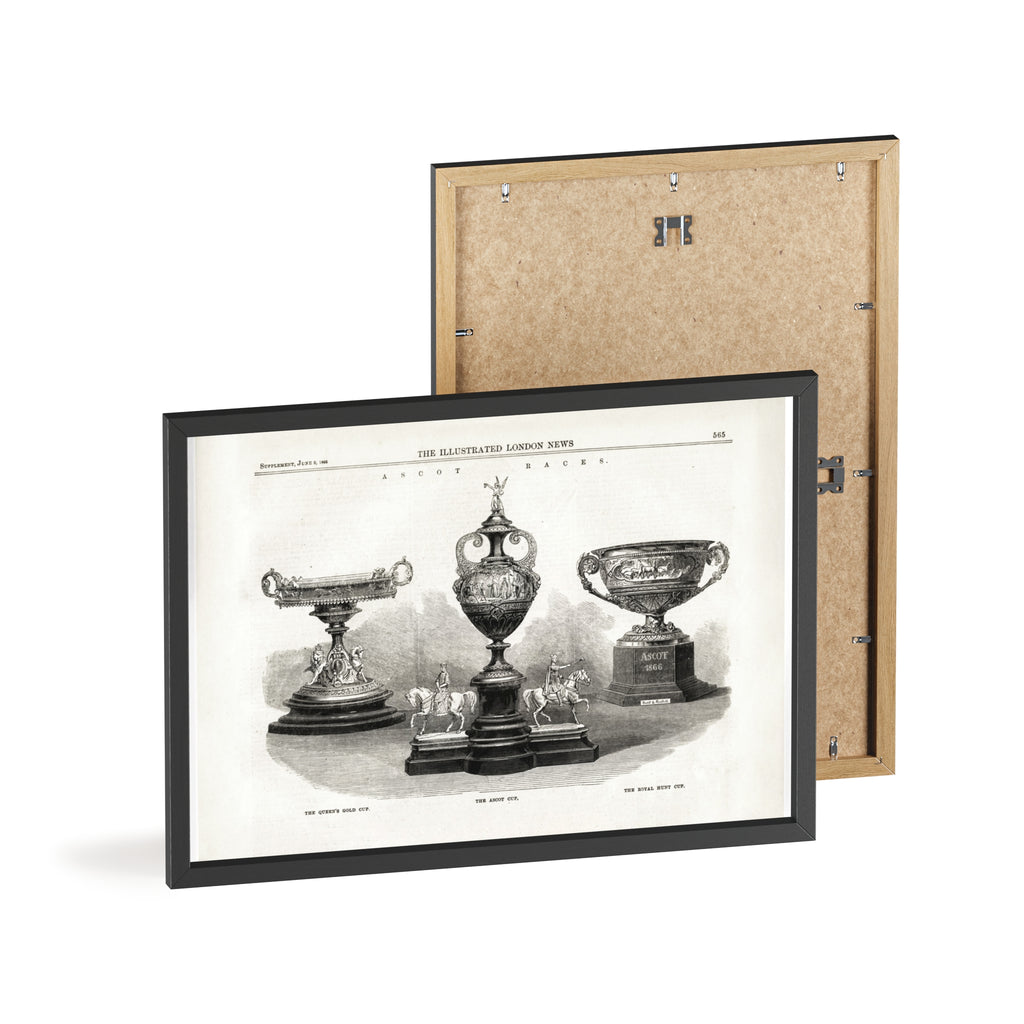The ASCOT Races. Vintage Trophy Engraving Poster with Wooden Frame