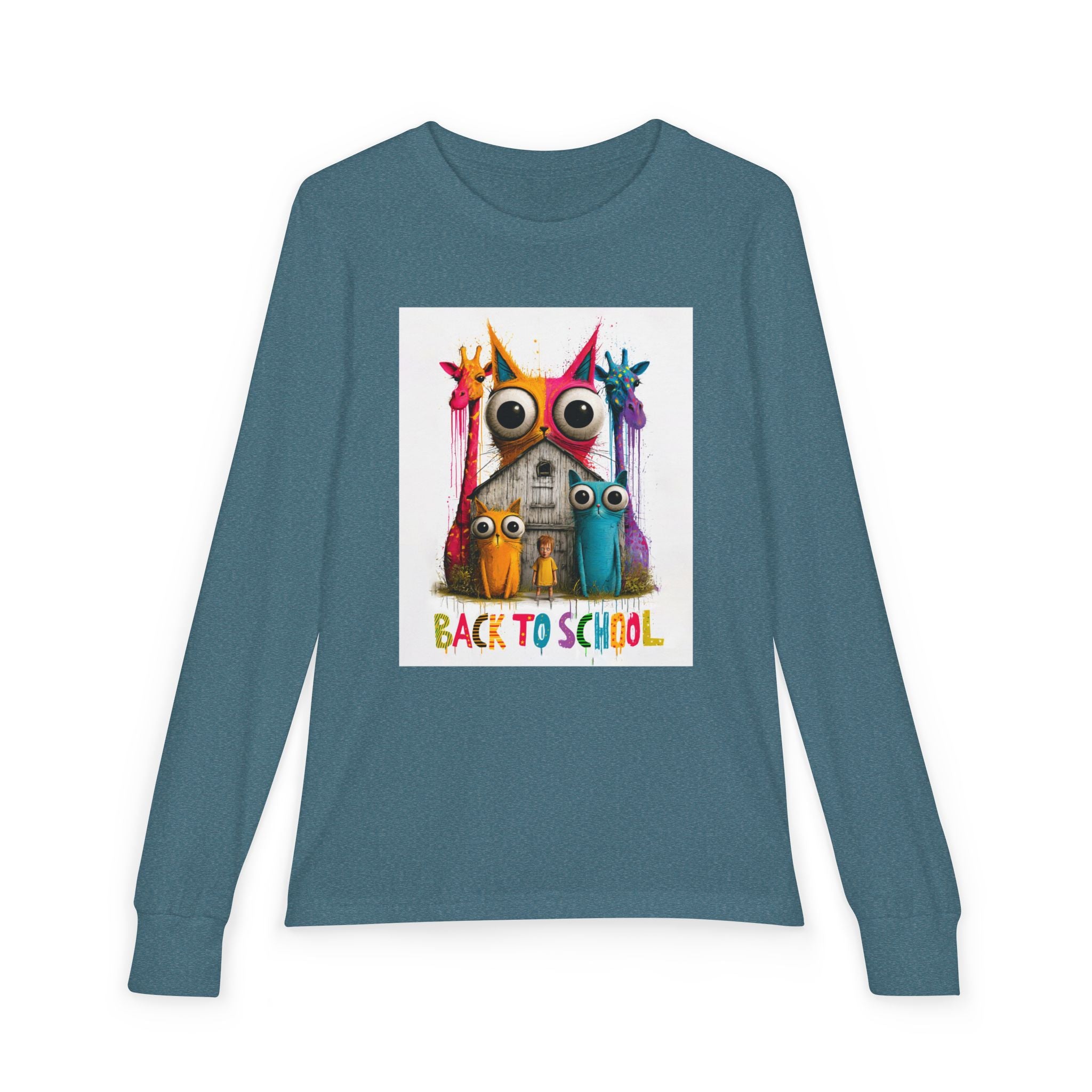 Back to School Youth Long Sleeve Tee — Colorful Owl Schoolhouse Design
