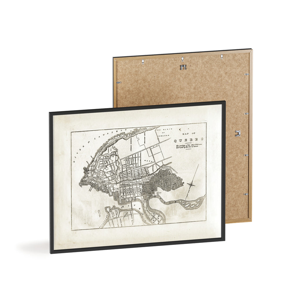 Map of QUEBEC. Vintage City Map Poster with Wooden Frame — Antique Style Wall Art