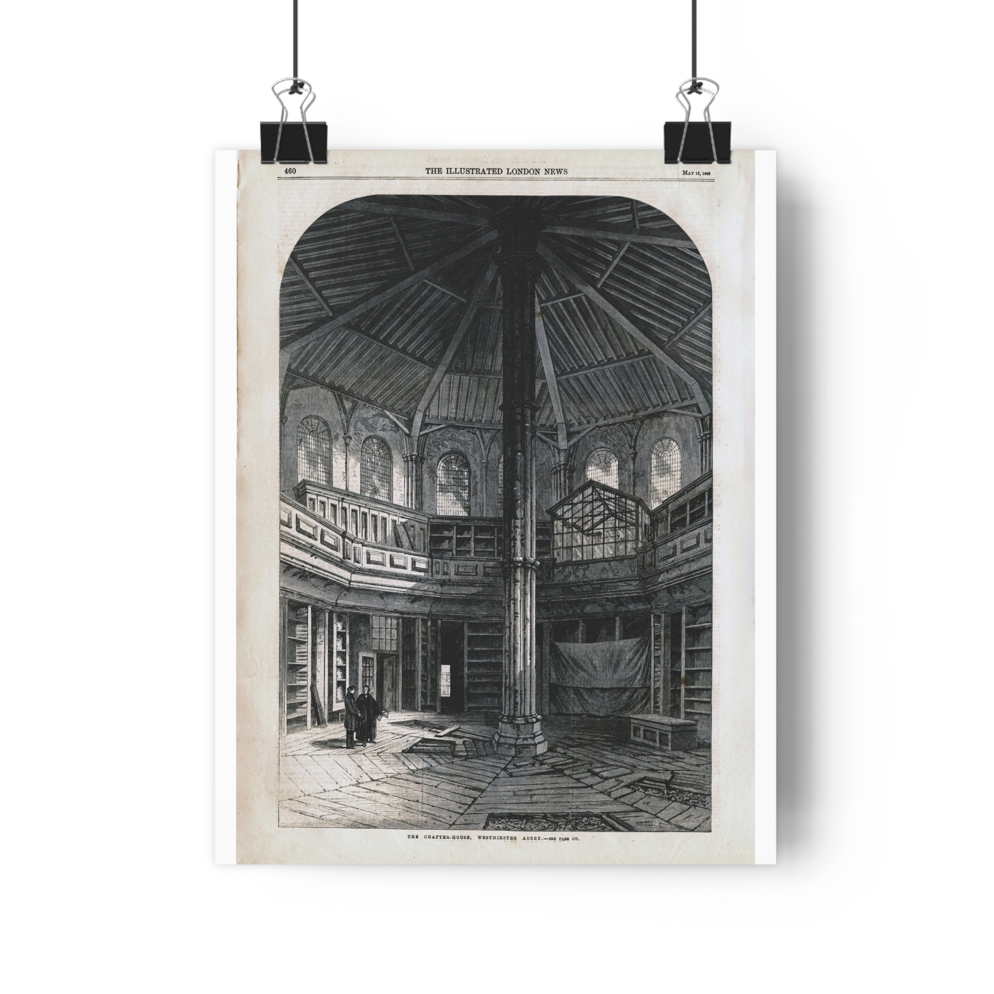 Antique Library Engraving Poster — Vintage Interior Print